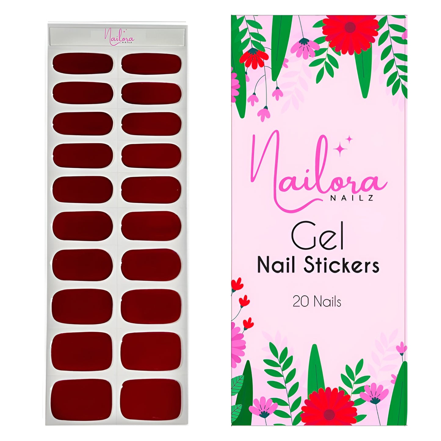 Tira de uñas de gel rojo burdeos